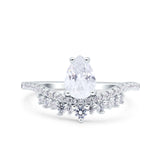 Art Deco Solitaire Accent Pear Wedding Bridal Ring Band Simulated Cubic Zirconia 925 Sterling Silver