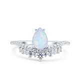 Art Deco Solitaire Accent Pear Wedding Bridal Ring Band Lab Created White Opal 925 Sterling Silver