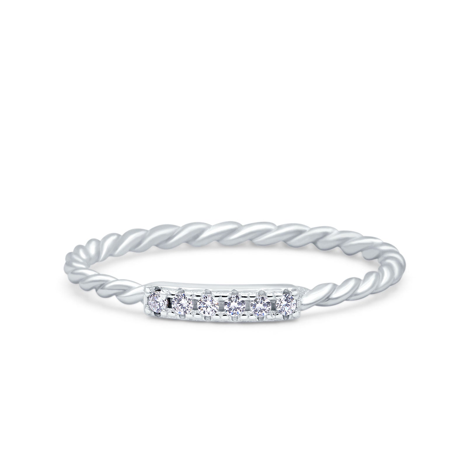 Half Eternity Ring Wedding Engagement Rope Band Round Simulated CZ 925 Sterling Silver (2mm)