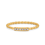 Half Eternity Ring Wedding Engagement Rope Band Round Yellow Tone, Simulated CZ 925 Sterling Silver (2mm)