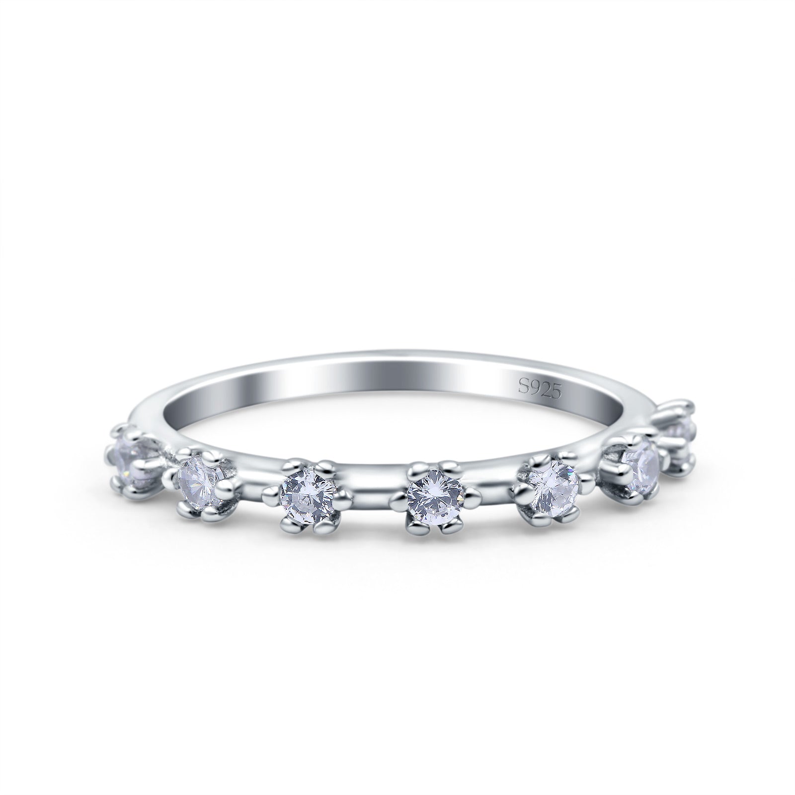 Half Eternity Ring Wedding Engagement Band Round Pave Simulated CZ 925 Sterling Silver (3mm)