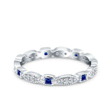 Full Eternity Stackable Ring Wedding Band Round Simulated Blue Sapphire CZ 925 Sterling Silver (3mm)