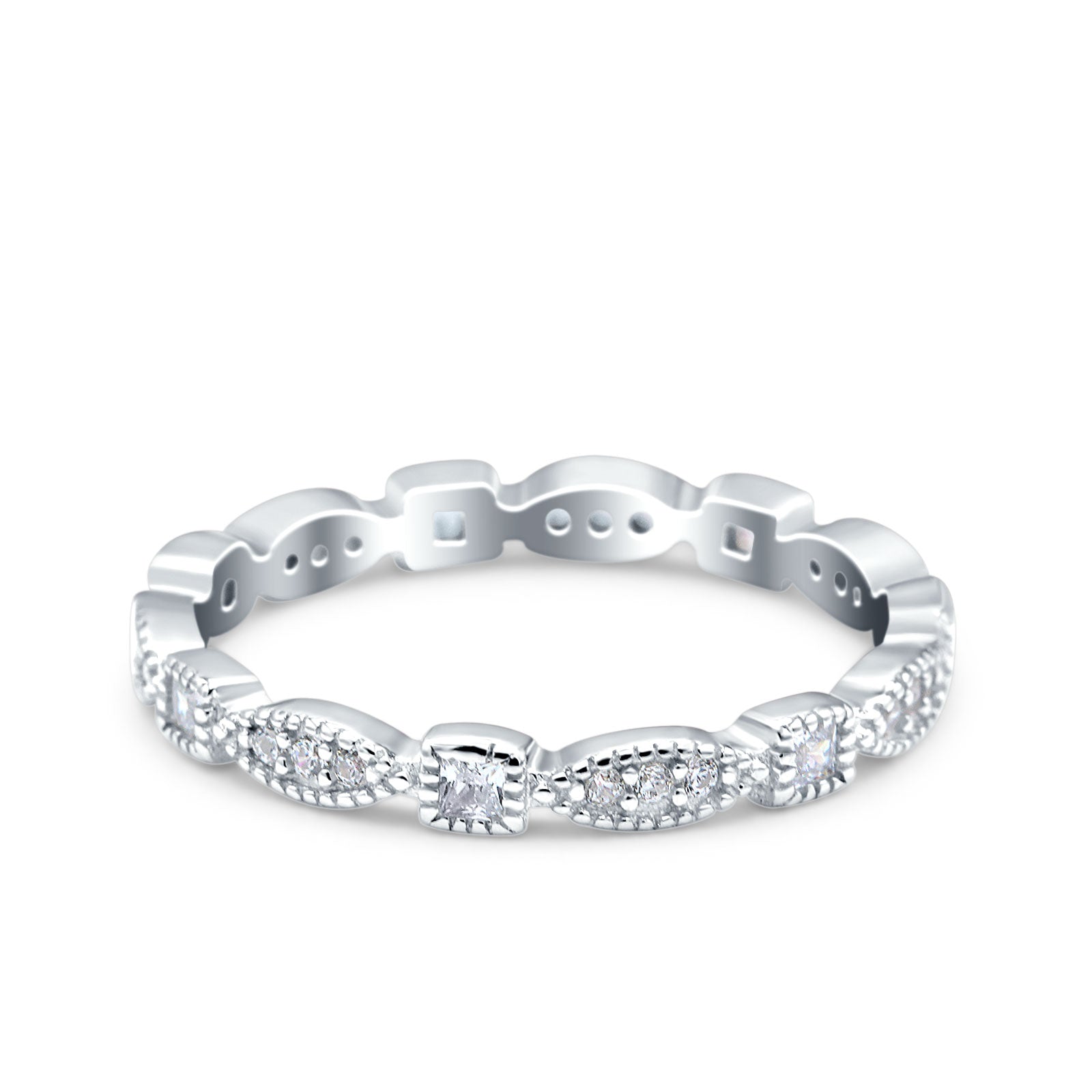 Full Eternity Stackable Ring Wedding Band Round Simulated Cubic Zirconia 925 Sterling Silver (3mm)
