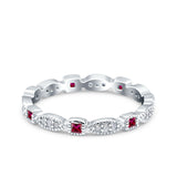 Full Eternity Stackable Ring Wedding Band Round Simulated Ruby CZ 925 Sterling Silver (3mm)