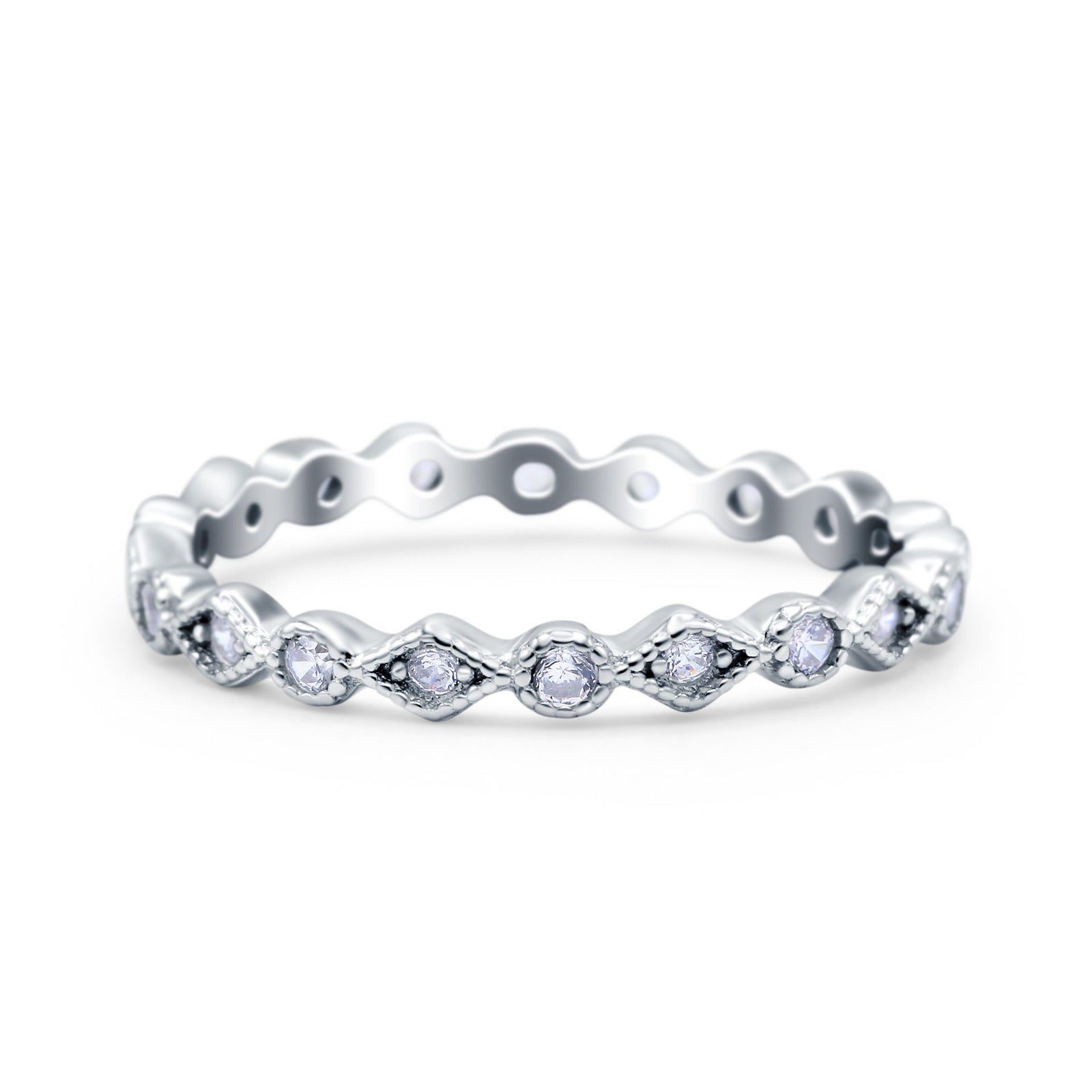 Full Eternity Stackable Ring Wedding Band Round Simulated CZ 925 Sterling Silver (3mm)