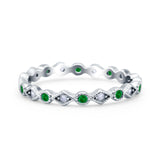 Full Eternity Stackable Ring Wedding Band Round Simulated Green Emerald CZ 925 Sterling Silver (3mm)