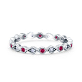 Full Eternity Stackable Ring Wedding Band Round Simulated Ruby CZ 925 Sterling Silver (3mm)