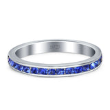 Full Eternity Stackable Band Wedding Ring Simulated Blue Sapphire CZ 925 Sterling Silver