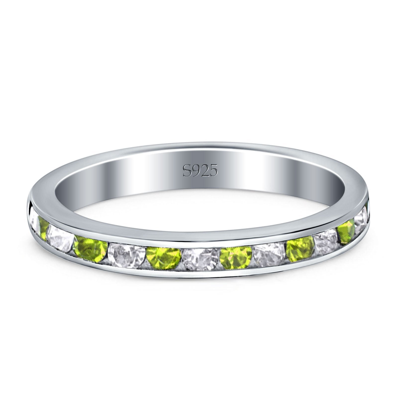 Full Eternity Stackable Band Wedding Ring Simulated Peridot & CZ 925 Sterling Silver