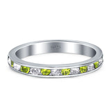 Full Eternity Stackable Band Wedding Ring Simulated Peridot & CZ 925 Sterling Silver