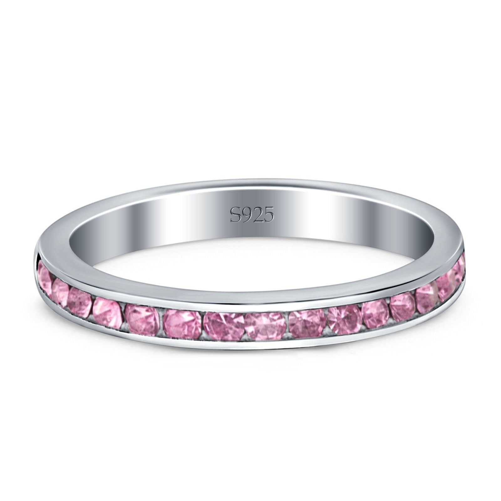 Full Eternity Stackable Band Wedding Ring Simulated Pink CZ 925 Sterling Silver
