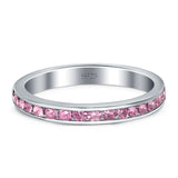 Full Eternity Stackable Band Wedding Ring Simulated Pink CZ 925 Sterling Silver