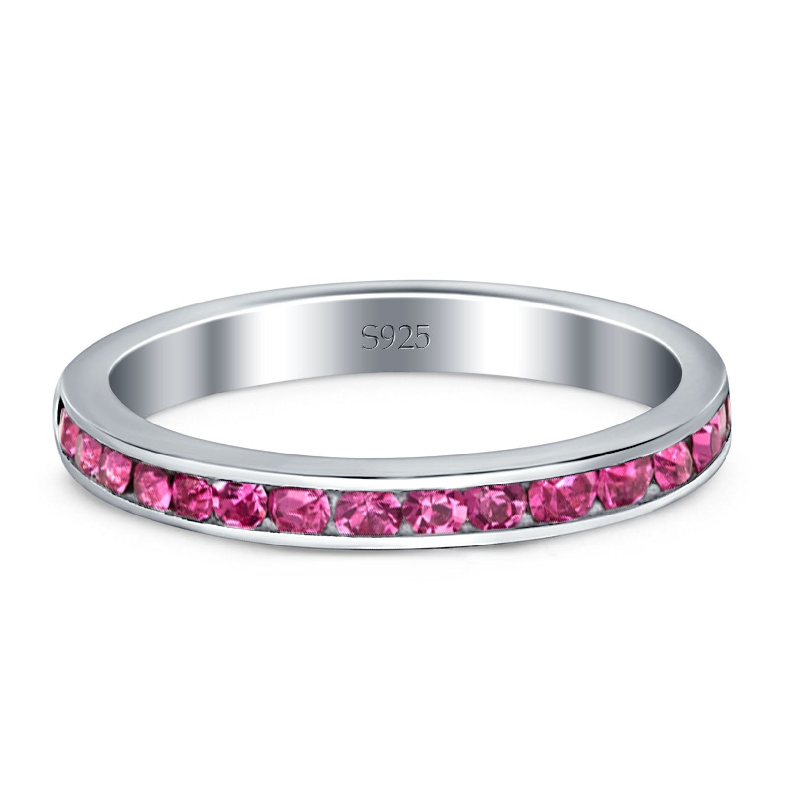 Full Eternity Stackable Band Wedding Ring Simulated Ruby CZ 925 Sterling Silver