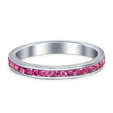Full Eternity Stackable Band Wedding Ring Simulated Ruby CZ 925 Sterling Silver
