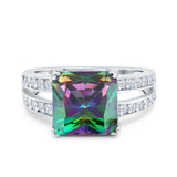 Princess Cut Art Deco Engagement Ring Simulated Rainbow CZ 925 Sterling Silver