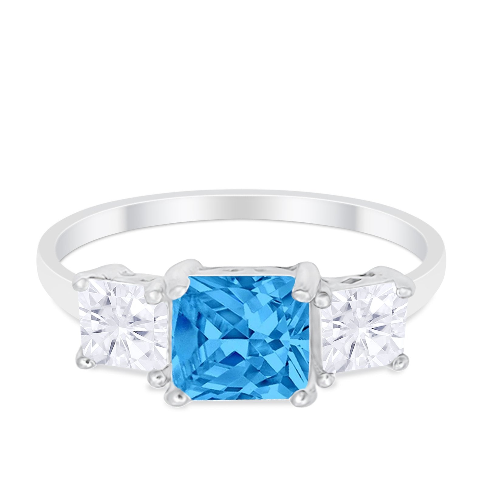 Princess Cut Engagement Ring Simulated Blue Topaz CZ 925 Sterling Silver