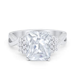 Engagement Ring Emerald Cut Round Simulated Cubic Zirconia 925 Sterling Silver