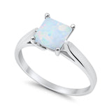Solitaire Princess Cut Lab Created White Opal Wedding Ring 925 Sterling Silver