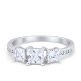 Three Stone Engagement Ring Princess Cut Simulated CZ 925 Sterling Silver