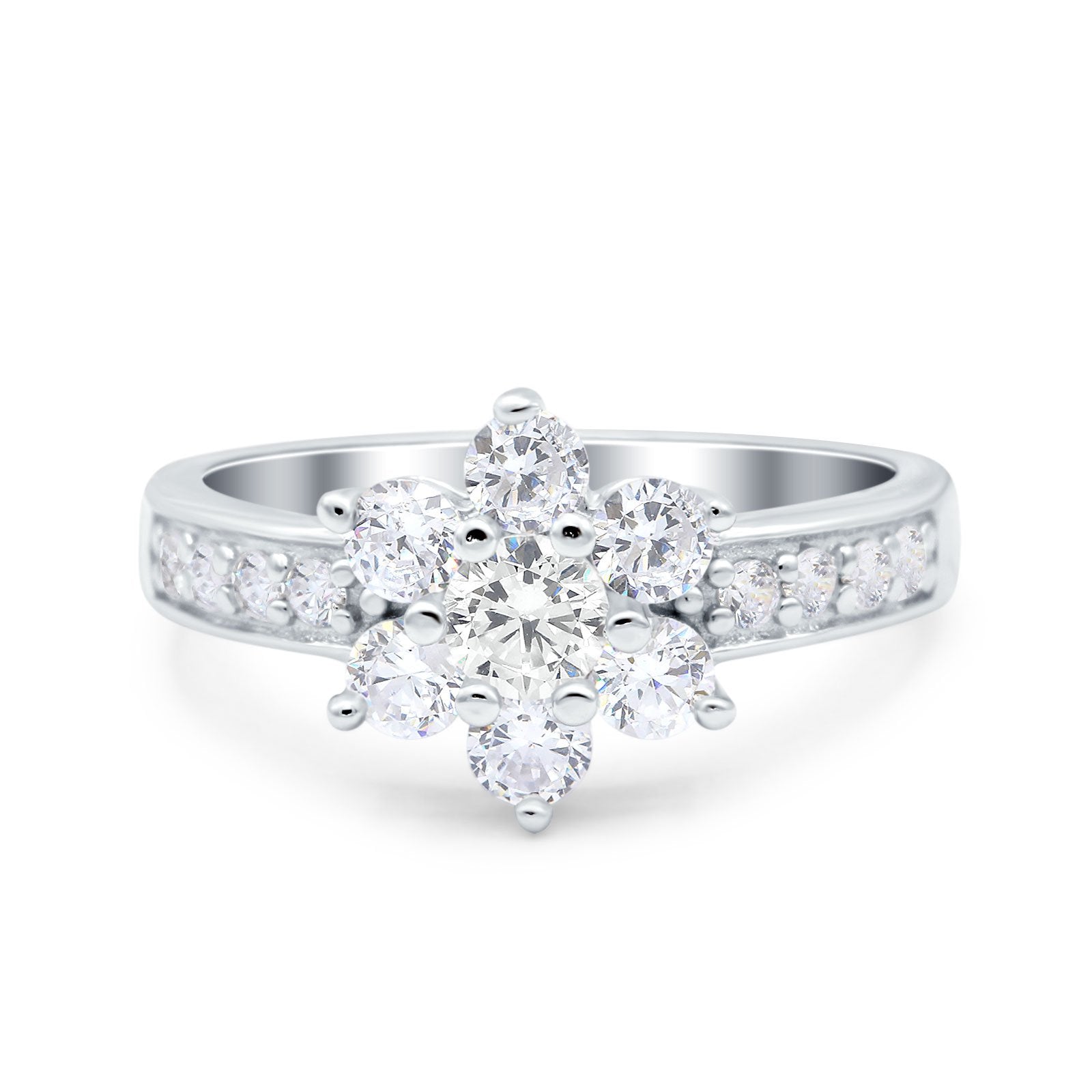 Flower Solitaire Engagement Ring Simulated Cubic Zirconia 925 Sterling Silver