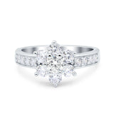Flower Solitaire Engagement Ring Simulated Cubic Zirconia 925 Sterling Silver