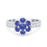 Flower Solitaire Engagement Ring Simulated Tanzanite CZ 925 Sterling Silver