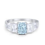 Engagement Ring Radiant Cut Simulated Aquamarine CZ 925 Sterling Silver
