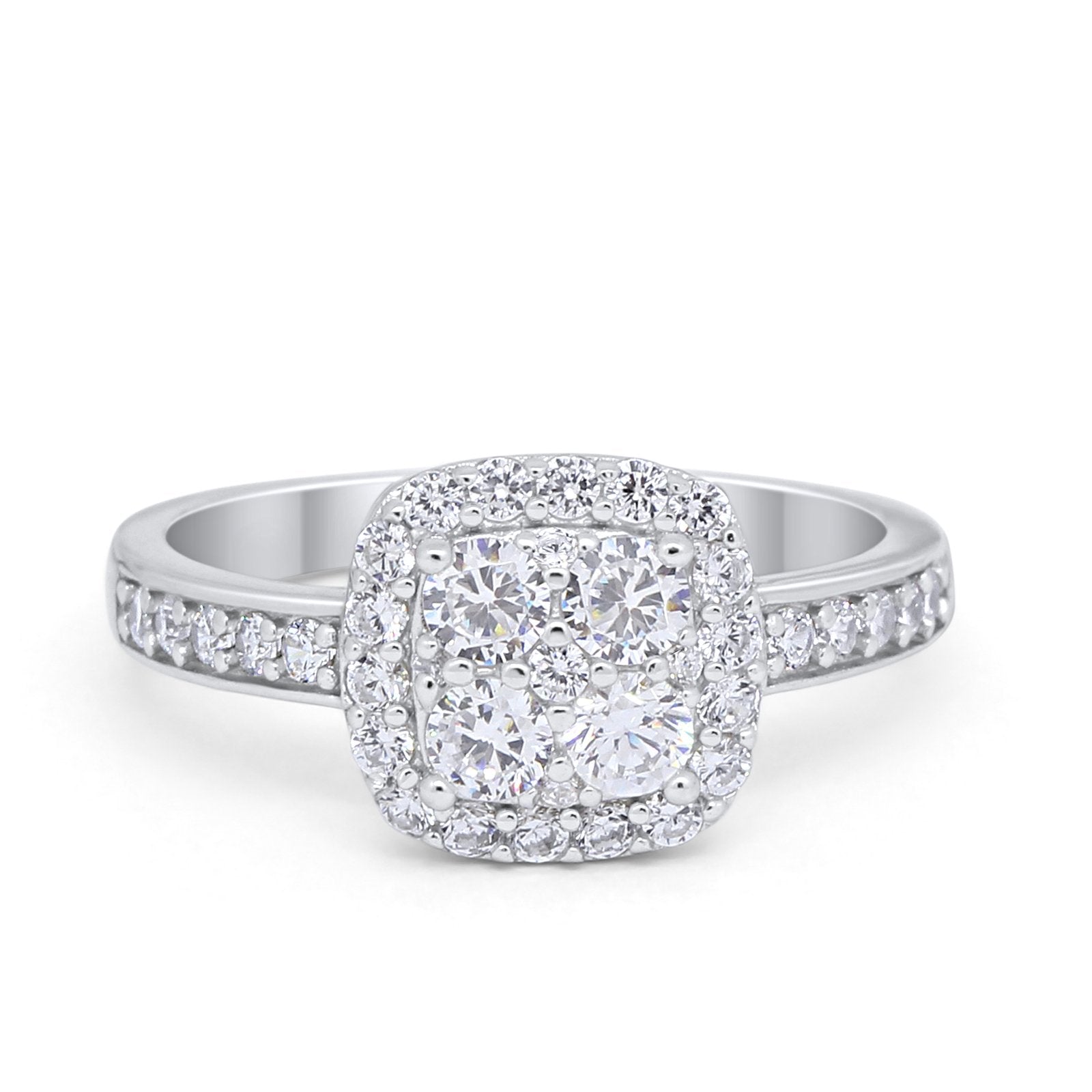 Halo Dazzling Accent Wedding Ring Simulated Cubic Zirconia 925 Sterling Silver