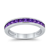 Half Eternity Band Wedding Ring Simulated Amethyst CZ 925 Sterling Silver
