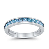 Half Eternity Band Wedding Ring Simulated Aquamarine CZ  925 Sterling Silver