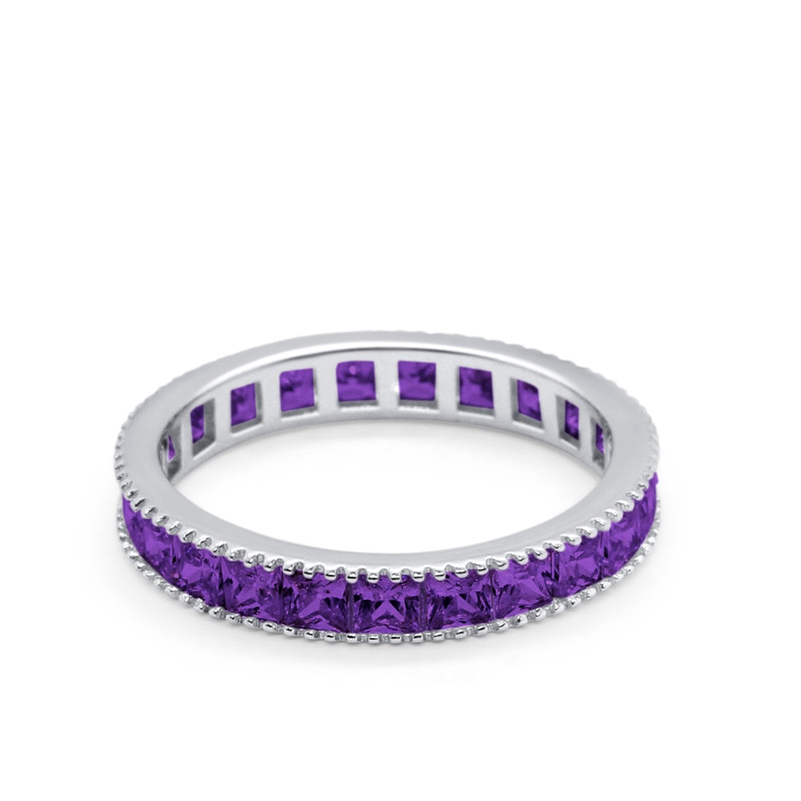 Full Eternity Wedding Band Ring Simulated Amethyst CZ 925 Sterling Silver