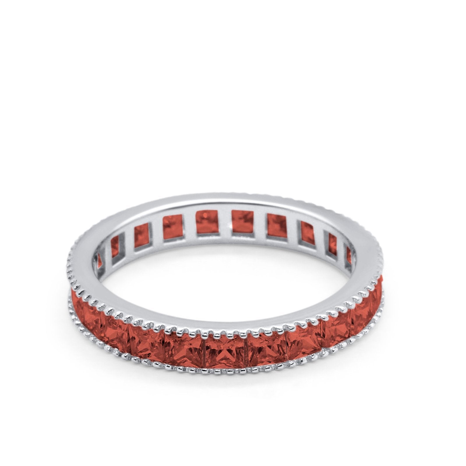 Full Eternity Wedding Band Ring Simulated Garnet CZ 925 Sterling Silver