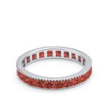 Full Eternity Wedding Band Ring Simulated Garnet CZ 925 Sterling Silver
