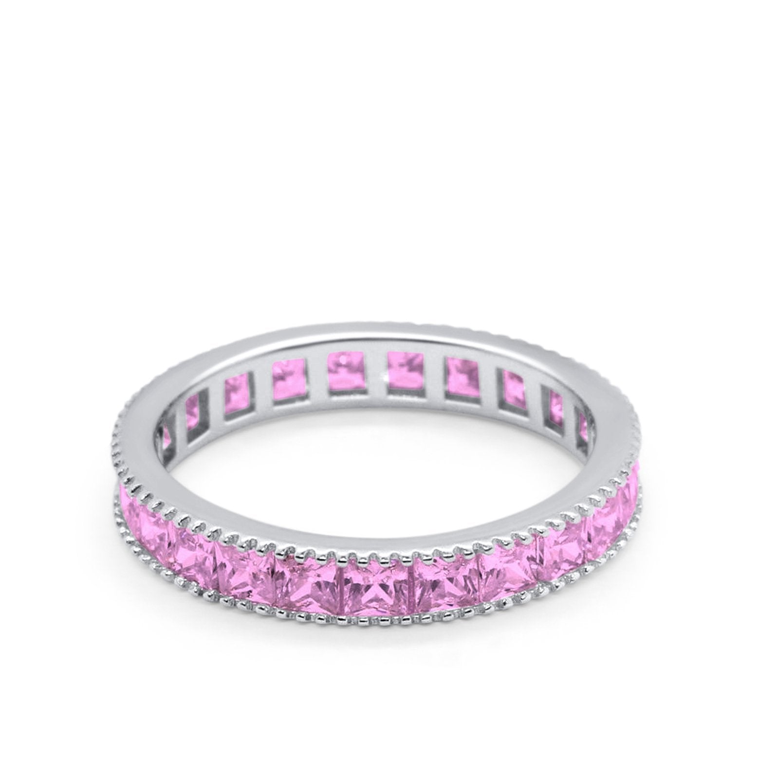 Full Eternity Wedding Band Ring Simulated Pink CZ 925 Sterling Silver