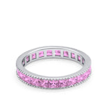 Full Eternity Wedding Band Ring Simulated Pink CZ 925 Sterling Silver