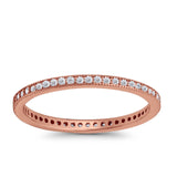 Stackable Full Eternity Wedding Band Rings Rose Tone, Simulated CZ 925 Sterling Silver
