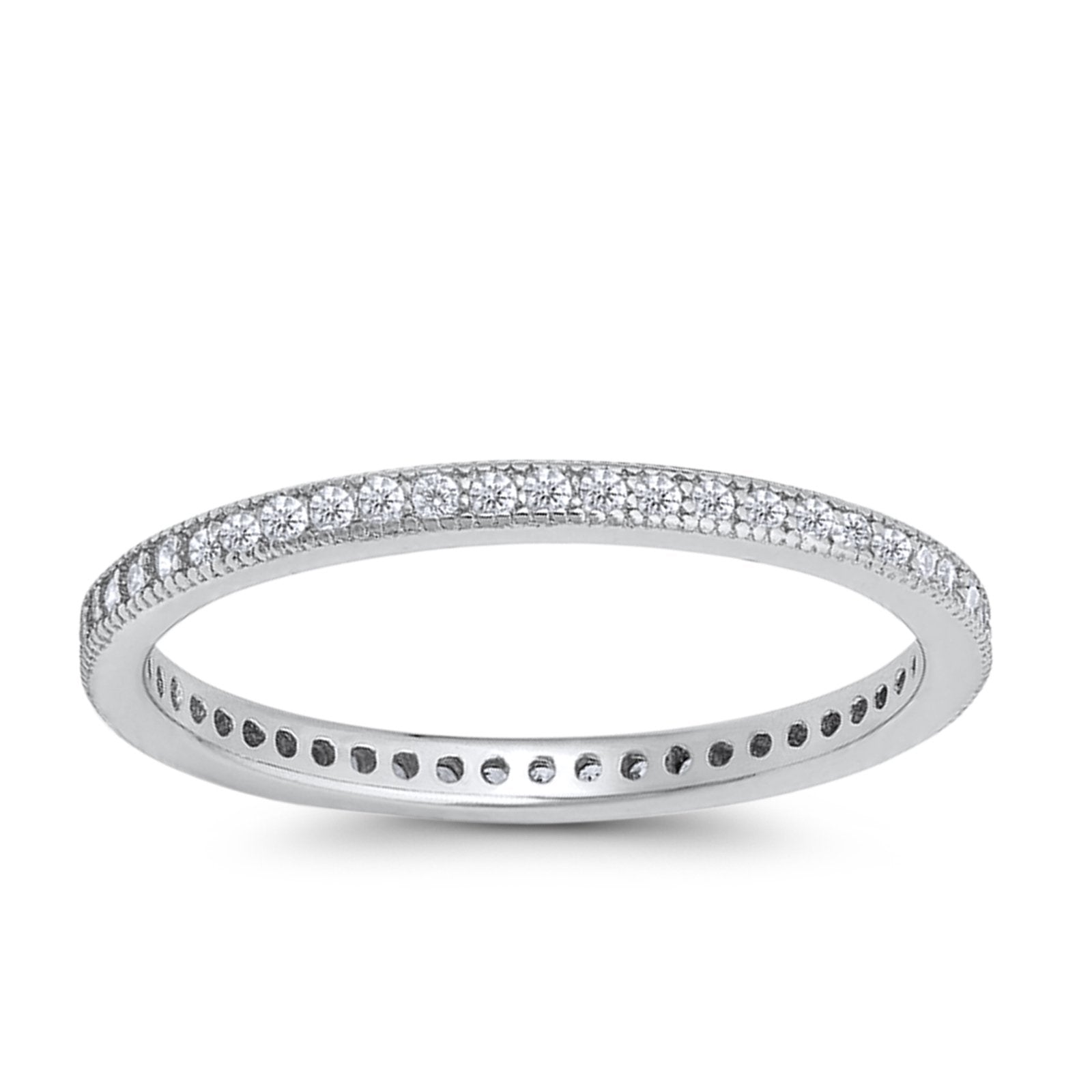 Stackable Full Eternity Wedding Band Rings Simulated CZ 925 Sterling Silver