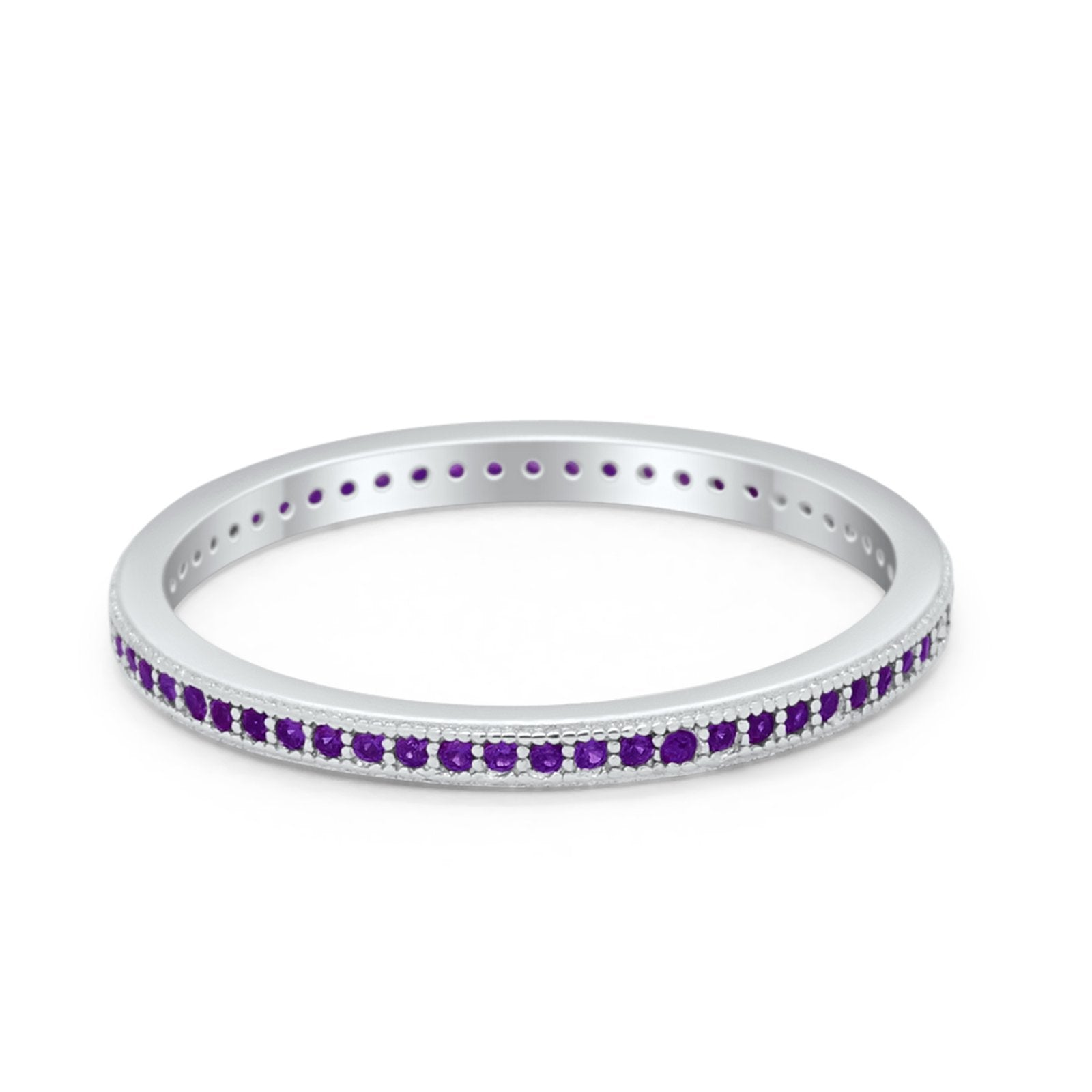 Full Eternity Stackable Band Rings Simulated Amethyst CZ 925 Sterling Silver