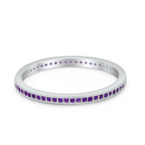 Full Eternity Stackable Band Rings Simulated Amethyst CZ 925 Sterling Silver