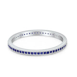 Full Eternity Stackable Band Rings Simulated Blue Sapphire CZ 925 Sterling Silver