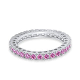 Eternity Wedding Band Rings Round Simulated Pink CZ 925 Sterling Silver