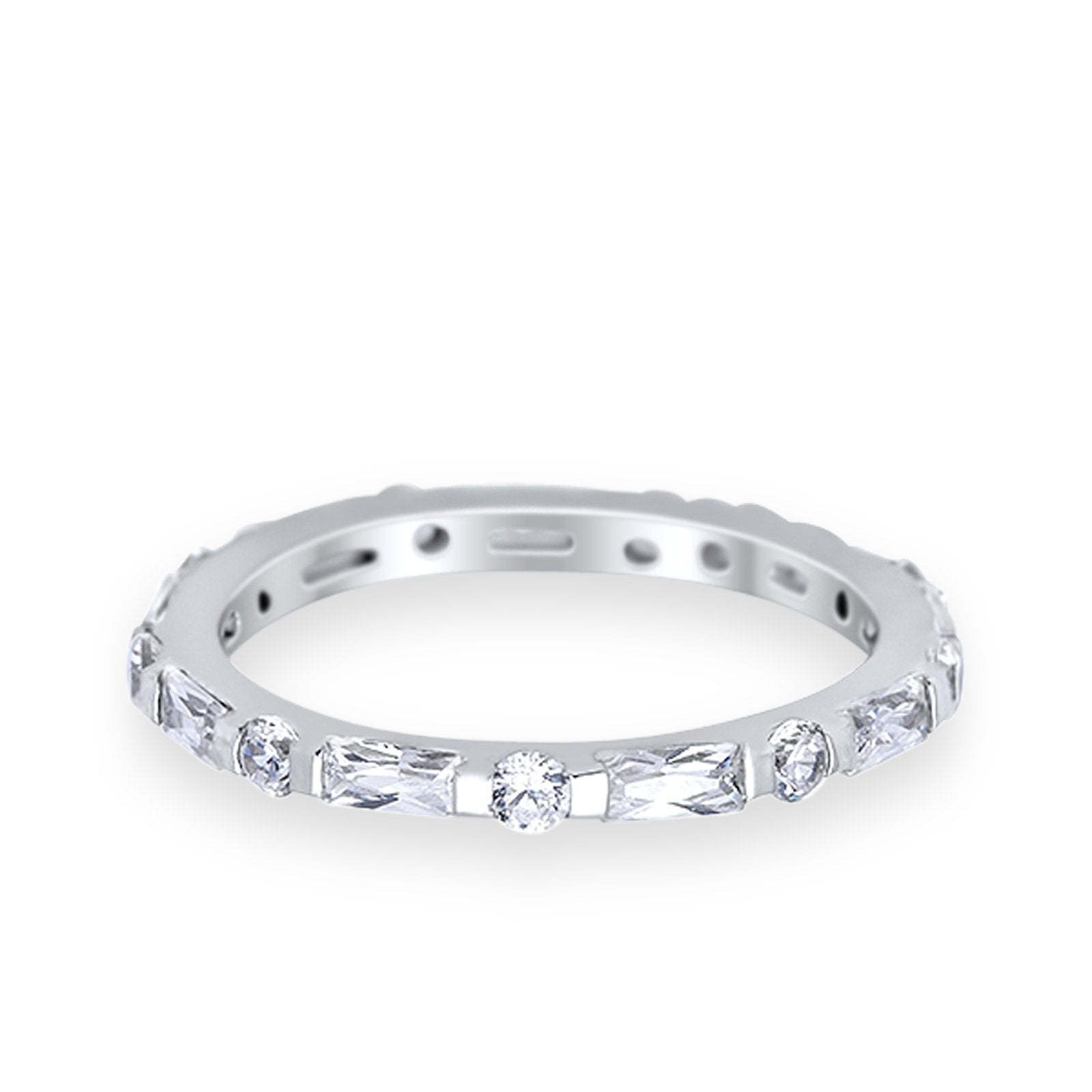 Eternity Stackable Engagement Ring Baguette Simulated CZ 925 Sterling Silver