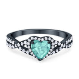 Heart Promise Ring Infinity Shank Black Tone, Simulated Paraiba Tourmaline CZ 925 Sterling Silver