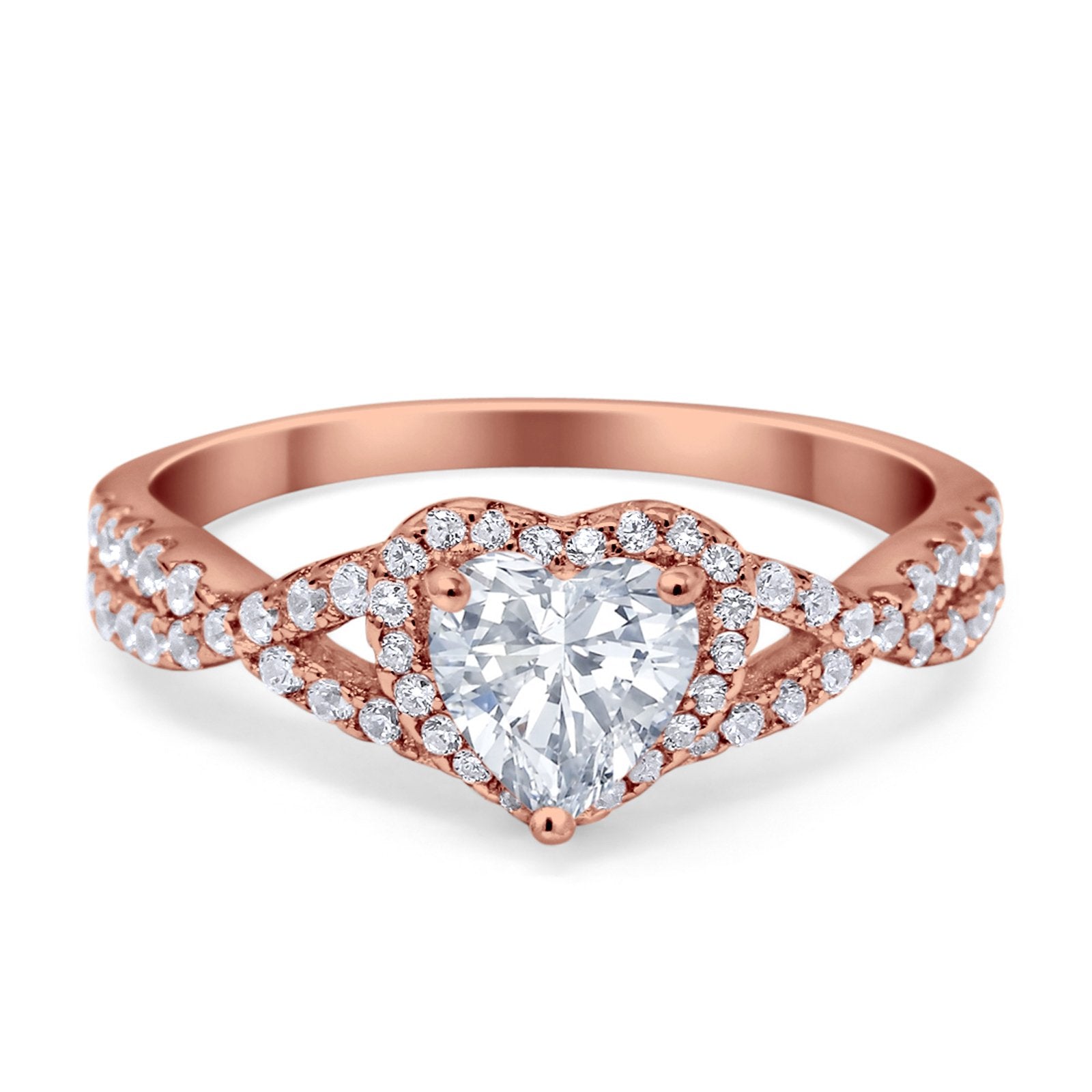 Heart Promise Ring Infinity Shank Rose Tone, Simulated CZ 925 Sterling Silver