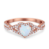 Heart Promise Ring Infinity Shank Rose Tone, Lab White Opal 925 Sterling Silver