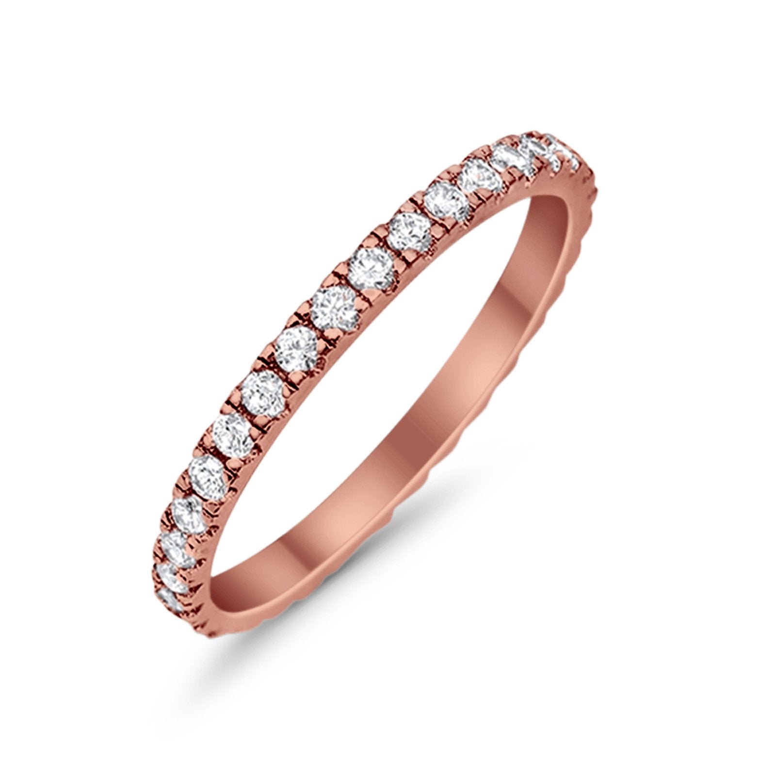 Full Eternity Stackable Wedding Rings Rose Tone, Simulated CZ 925 Sterling Silver