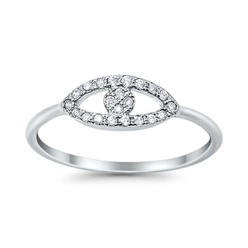 Evil Eye Ring Round Simulated Cubic Zirconia 925 Sterling Silver