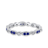 Eternity Round Wedding Band Ring Simulated Blue Sapphire CZ 925 Sterling Silver