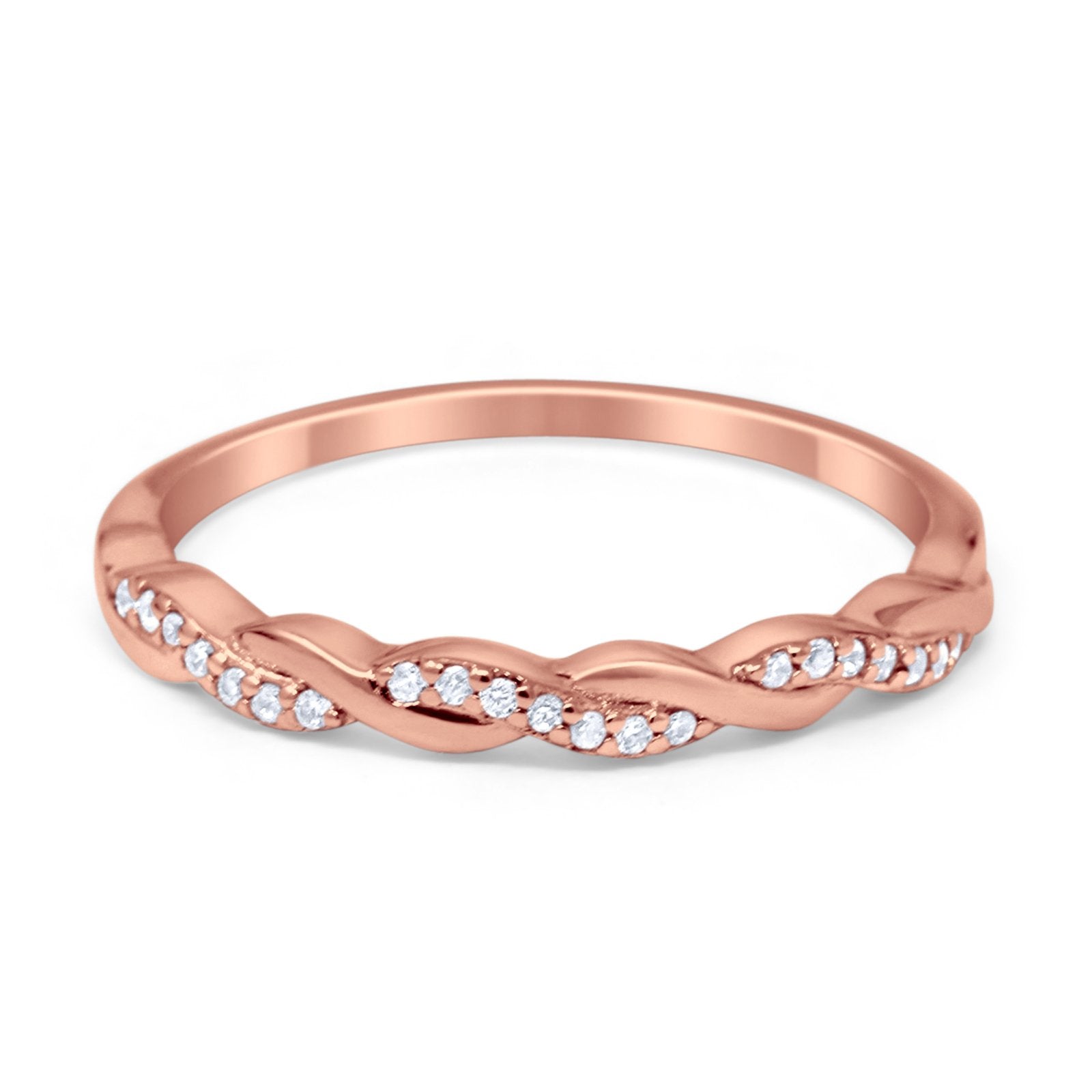 Half Eternity Infinity Twisted Band Rings Rose Tone, Simulated CZ 925 Sterling Silver