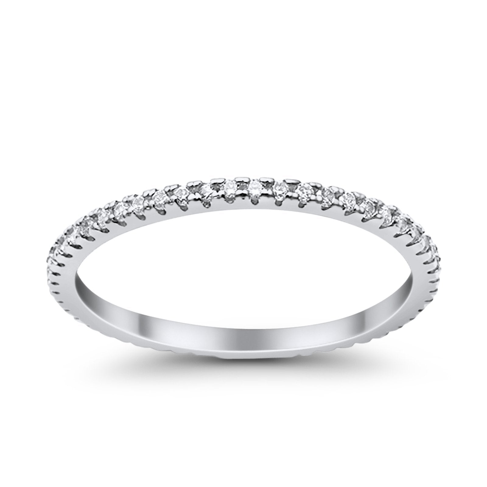 Full Eternity Stackable Wedding Ring Pave Round Simulated CZ 925 Sterling Silver